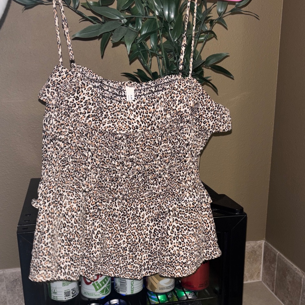 American Eagle Outfitters Leopard Smocked Cami in Beige and Black
